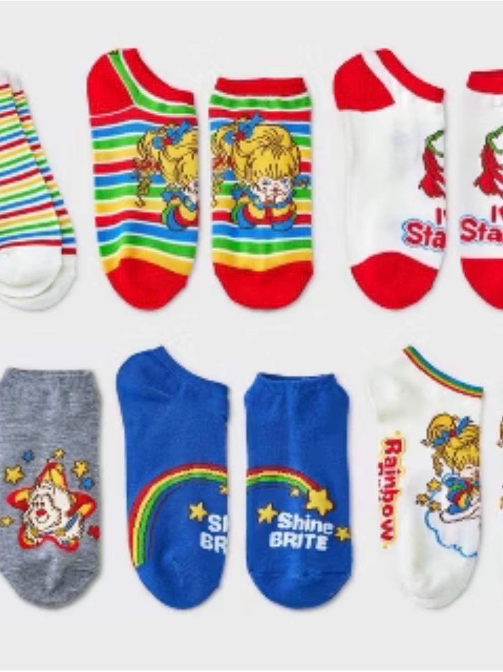 Hallmark Rainbow Character No-Show Socks - Red, Blue, Green, Yellow, White